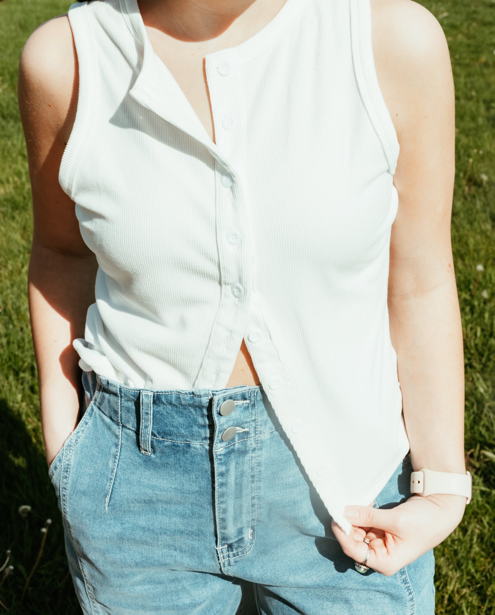 Ribbed Buttoned Tank Top Crop