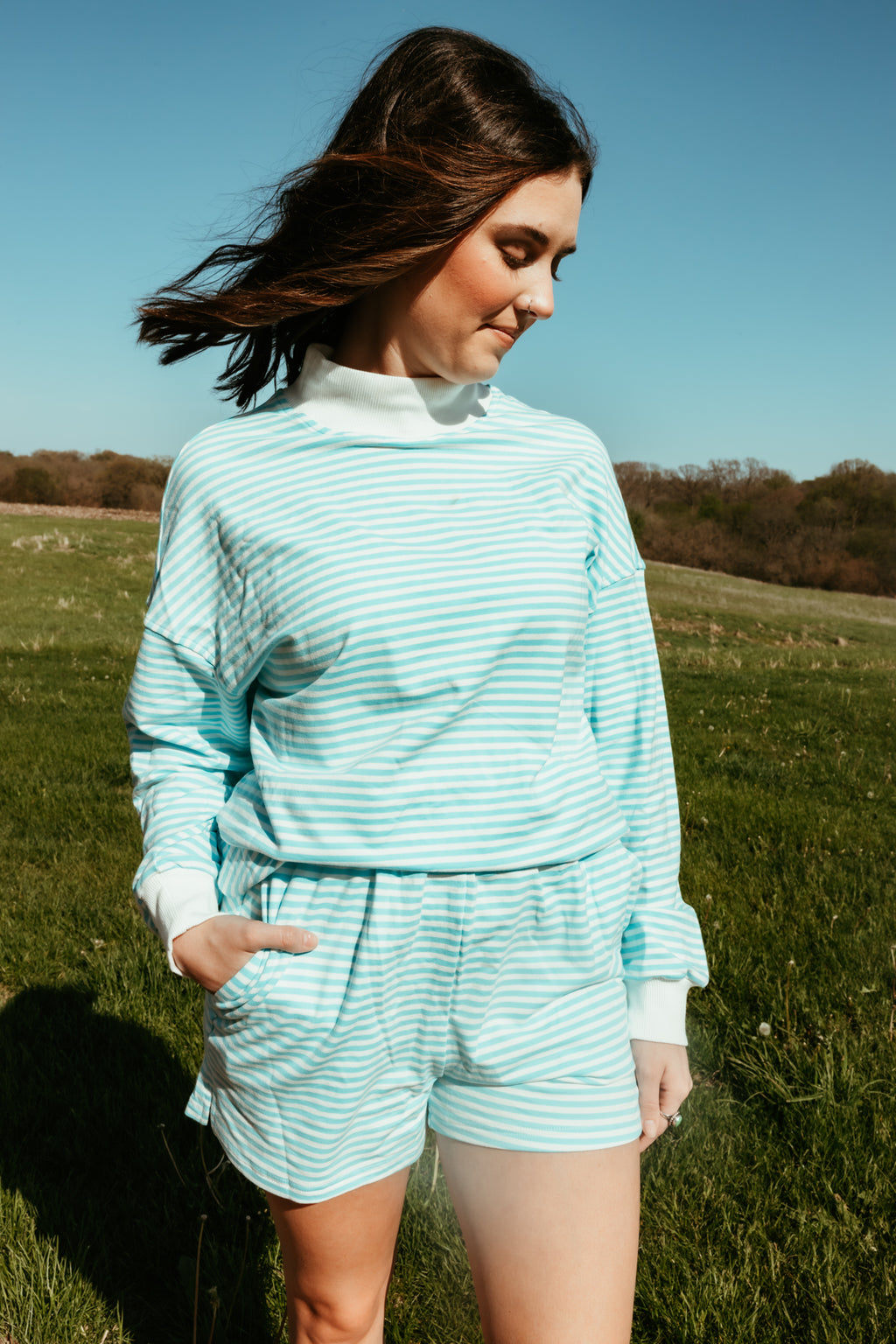 Blue Mock Neck Set