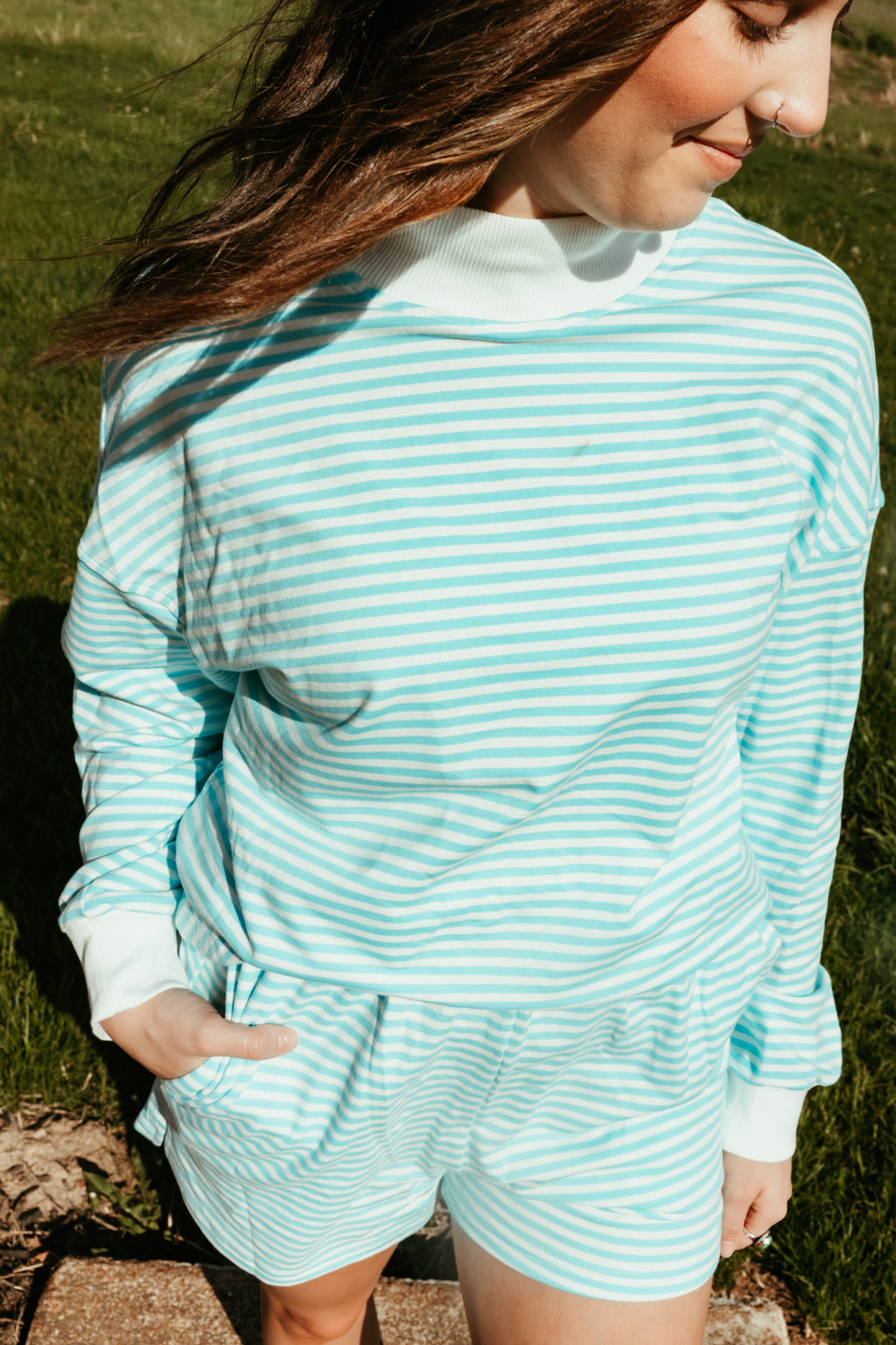 Blue Mock Neck Set