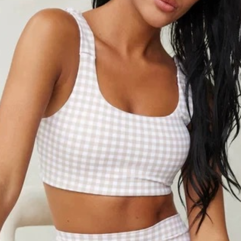 Plaid Print Cut-Out U-neck Cami Sports Bra